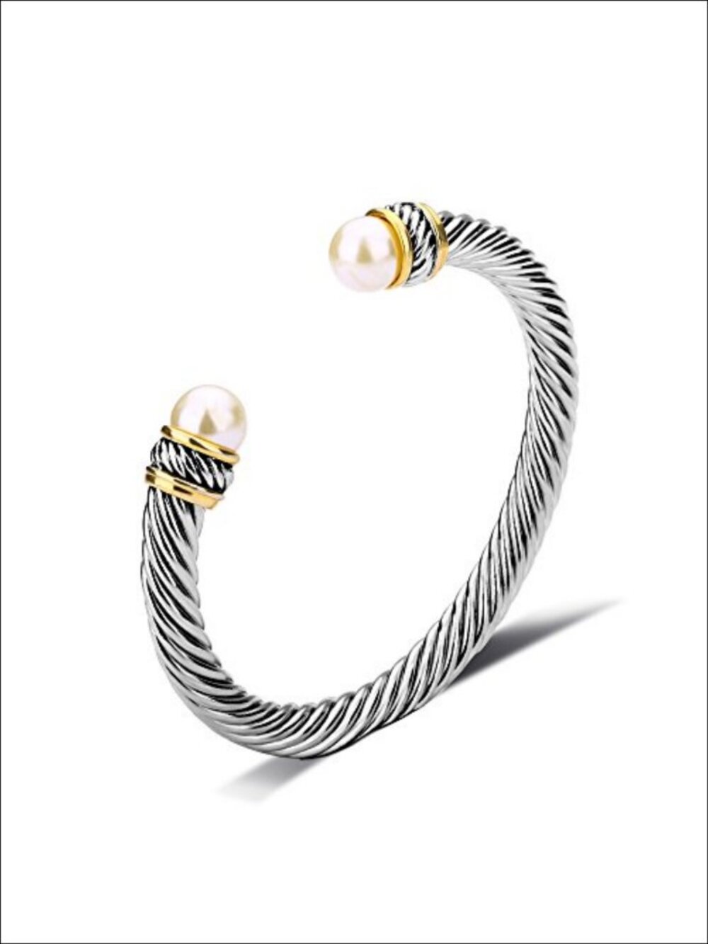 Two Tone Twisted Cable Cuff Bracelet Imitation Pearls Open Cuff Jewelry Gift
